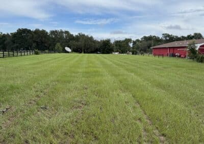 Radio tower property maintenance with mowed fields