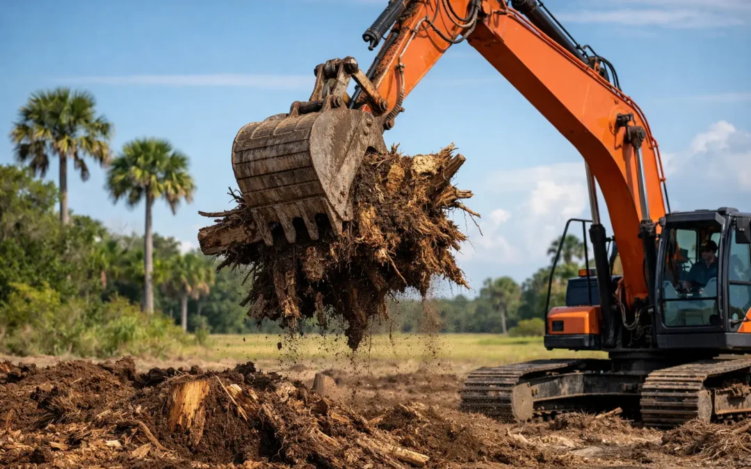 Stump Removal With Excavator for Florida Land